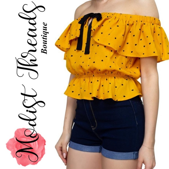 Over Polka Dot Off The Shoulder Woven Cropped Top - Picture 4 of 4